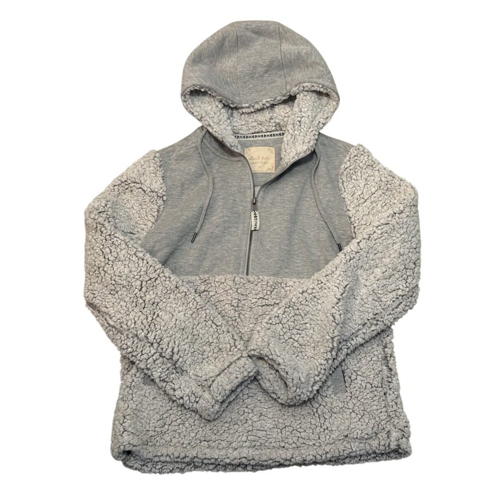Altard State Womens Gray Sherpa Faux Fur Quarter Zip Hoodie Sweatshirt Medium